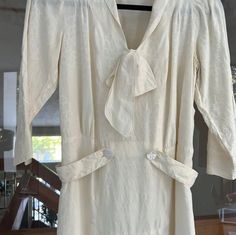 "Beige silk no label dress from the 1920s. Beautiful construction, pearl buttons, and floral details throughout. Great condition - photographed minor damage to silk due to age. Very wearable! 16\" shoulder 34\" chest 30\" waist 38\" hip" Beige Silk, 1920s Dress, The 1920s, Pearl Buttons, Dress Clothes For Women, Silk Dress, Art Collection, Dress Outfits, Bathing Beauties