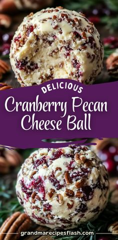 cranberry pecan cheese ball on a plate