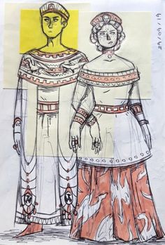 an image of two people standing next to each other in costume and clothing on paper