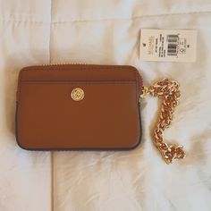 *Michael Kors Jet Set Zip Around Chain Card Case Nwt * 2 Tan Leather/1 Pink Leather- Gold Hardware Brown Rectangular Wallet On Chain With Gold-tone Hardware, Michael Kors Gold Wallet For Everyday Use, Gold Michael Kors Wallet For Everyday Use, Michael Kors Brown Wallet For Everyday, Brown Wallet With Chain Strap For Everyday Use, Michael Kors Brown Wallet With Removable Pouch, Wallet Aesthetic, Cell Phone Holster, Phone Holster