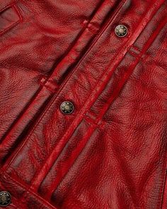 Mens Red Distressed Leather Trucker Jacket, Leather Jacket | eBay Classic Red Leather Jacket With Button Closure, Red Leather Jacket With Button Closure For Winter, Red Leather Jacket With Button Closure For Fall, Fitted Red Leather Jacket With Button Closure, Red Leather Outerwear With Pockets, Fitted Red Leather Jacket With Pockets, Red Fitted Leather Jacket With Pockets, Leather Trucker Jacket, Trucker Jacket