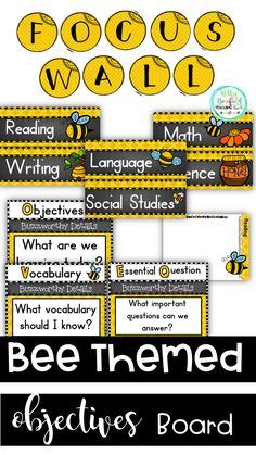 bee themed focus wall for reading and writing