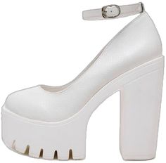 White Heels With Thick Bottom And Round Toe, White High Heels With Thick Bottom, White Heels With Chunky Platform And Round Toe, White Chunky Platform Heels With Round Toe, Trendy White Block Heels With Round Toe, Trendy White Closed Toe Block Heels, White Block Heels With Chunky Platform And Ankle Strap, White Ankle Strap Block Heels With Chunky Platform, Trendy White Block Heels With Pointed Toe