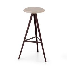 the stool is made from wood and has a wooden seat