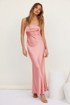 Open Hearts Maxi Dress Pink | Fortunate One Bias Slip Dress, Robes D'occasion, Fitted Maxi Dress, One Shoulder Midi Dress, Ladies Gown, Solid Color Dress, Satin Maxi Dress, Pink Maxi Dress, Straight Skirt