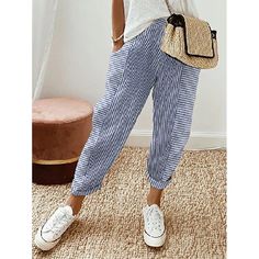 Season:Summer,Spring; Fabric:Polyester; Gender:Women's; Style:Casual Daily; Elasticity:Inelastic; Occasion:Weekend,Going out; Fit Type:Regular Fit; Function:Comfortable,Breathability; Pattern:Striped; Design:Cut Out,Side Pockets,Drawstring; Pants Type:Pants Trousers; Front page:FF; Listing Date:04/10/2024; Production mode:External procurement; Length:; Waist:; Fit US Size:; Fit UK Size:; Fit EU Size:; Pants Length:Full Length; Print Type:3D Print Comfortable Tapered Leg Summer Pants, Spring Harem Pants, Comfortable Summer Pants, Comfortable Tapered Leg Harem Pants For Spring, Comfortable Summer Leisure Pants, Comfortable Ankle-length Spring Bottoms, Comfortable Ankle-length Spring Pants, Comfortable Summer Harem Pants For Leisure, Comfortable Tapered Leg Bottoms For Spring