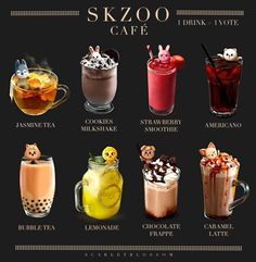 there are many different types of drinks in the picture on this page to describe what they are