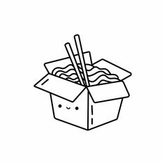 a box filled with noodles and chopsticks