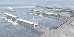 an artist's rendering of a pier with solar panels