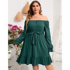 This large-sized dress features a square collar, long sleeves, and ruffled hem, designed with soft and comfortable fabric composed of 95% polyester and 5% spandex. The high-waist design and optimal length enhance body curves and elongate leg lines, while the square neck and long sleeves add a stylish touch. Suitable for pairing with high heels, flats, or sports shoes, the dress is versatile for various occasions such as parties, weddings, offices, and travel. Hand washing is recommended, and avo Green Lantern Sleeve Dress For Fall, Green Lantern Sleeve Fall Dress, Solid Color Lantern Sleeve Midi Dress For Fall, Solid Color Midi Dress With Lantern Sleeves For Fall, Green Solid Color Midi Dress For Date Night, Solid Lantern Sleeve Midi Dress For Fall, Green Long Sleeve Midi Dress For Date Night, Green Long Sleeve Midi Dress For Fall, Solid Long Sleeve Midi Dress With Ruffle Hem