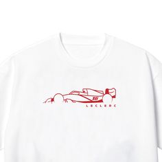 F1 Leclerc Car Silhouette Formula One T-Shirt, F1 T-Shirt, F1 Clothing, Formula 1 Top, Formula One Tee 14 Day Returns & Exchanges Worldwide Shipping Free UK Delivery Free USA Shipping On Orders Over $35 If you love the f1 star Leclerc then this formula one t-shirt is for you. The design has the modern f1 silhouette printed on the chest with Leclerc driver number and his name displayed underneath. A perfect fan t-shirt for any formula 1 fan.  - Printed on a 100% cotton t-shirt. - Quality Vinyl Print. #0924 F1 Tee Shirt, Charles Leclerc Tshirt Design, F1 Car Silhouette, Formula One Shirt, F1 Embroidery Designs, Formula 1 Shirt Design, Formula 1 T Shirt, White T-shirt With Motorsport Letter Print, White Letter Print T-shirt For Motorsport Events