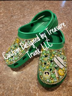 One of a kind Custom Luxury Bling Designs with the highest quality Fabrics, Crystals, Pearls and Stones.           Guaranteed to match any theme, organization or outfit. Get your list together for upcoming conferences. Orders are being accepted now. Jeweled Crocs Shoes, Blue Bling Crocs, Green Bedazzled Crocs, Yellow Bedazzled Crocs, Limited Edition Crocs, Green Crocs, Chi Eta Phi, Bedazzled Shoes Diy, Womens Clogs And Mules