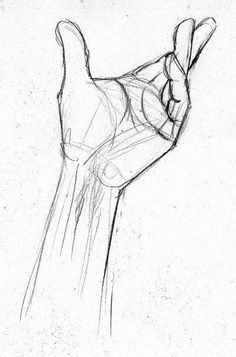 a drawing of a hand holding something in it's right hand, with the thumb extended