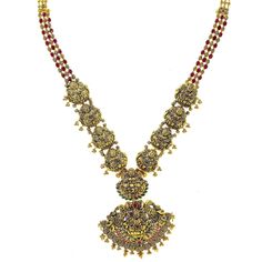 An image of an ornate, temple-style Indian necklace from Virani Jewelers Yellow Gold Chandbali Temple Necklace, Heavy 22k Gold Temple Necklace For Celebrations, Gold Dual-tone Necklace For Navratri, 22k Gold Necklaces For Navratri Celebration, 22k Gold Temple Necklace For Navratri Celebration, Yellow Gold Necklaces For Navratri Celebration, Dual-tone Gold Necklaces For Navratri, 22k Yellow Gold Temple Necklace For Festive Occasion, Heavy Yellow Gold Temple Necklace For Celebration