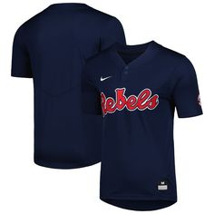 Showcase your Ole Miss Rebels pride with ease in this replica baseball jersey from Nike. Designed with Dri-FIT fabric technology, this jersey will provide both comfort and durability. The two-button placket at the neck is the perfect finishing touch to your next go-to Ole Miss Rebels game day option. Ole Miss Rebels, Nike Short, Ole Miss, Mens Navy, Baseball Jersey, Baseball Jerseys, Navy Tops, Men's Nike, Game Day