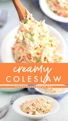 this creamy coleslaw salad is loaded with shredded cabbage, carrots and celery