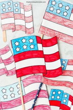 the american flag popsicles are made with colored pencils and crayon paper