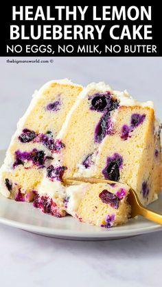 a slice of blueberry lemon cake on a plate