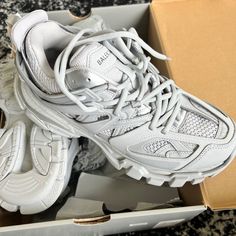 Brand New! Never Worn! Purchased From Goat (Authentication Verified) Poshmark Will Also Authenticate! Any Item Over $500 Poshmark Authenticates For Free Before It’s Sent To You! Light Gray Balenciaga Track Sneaker Shoe Box Does Have Damage (See Pics) Size E41 Which Is Us Size 8 Men’s And 10 Women’s The First Buyer Didn’t Purchase, This Re-Listing. Balenciaga Track Sneaker, New Balance 9060, Pretty Shoes Sneakers, Swag Shoes, New Balance Shoes, Pretty Shoes, Dream Shoes, Trendy Shoes, Shoe Game