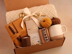 a box filled with coffee and other items