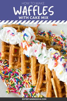 Easy Cake Mix Waffles Birthday Cake Waffles, Birthday Waffles, Cake Mix Waffles, Diy Waffles, Funfetti Birthday Cake, Cake Waffles, Best Waffle Recipe, Funfetti Birthday, Waffle Ingredients