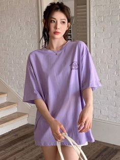 Style:Casual \nSleeve Type:Drop Shoulder \nColor:Violet Purple \nPattern Type:Slogan \nNeckline:Round Neck \nSleeve Length:Half Sleeve \nLength:Long \nFit Type:Oversized \nFabric:Non-Stretch \nMaterial:Fabric \nComposition:100% Cotton \nCare Instructions:Machine wash or professional dry clean \nSheer:No \n You Are Stronger, Drop Shoulder Tee, Violet Purple, You Are Strong, Stronger Than You, Half Sleeve, Half Sleeves, The Mountain, Drop Shoulder