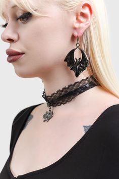 NIGHT EMBRACE.- Statement bat earrings.- Fish hook back.- Hanging style.- Width 4.5cm / 1.8".- Height 6cm / 2.4".With KILLSTAR branding, 100% Zinc alloy.Wipe clean only. Imported. Vinyl Accessories, Sling Bag Black, Lingerie Garter, Turn Table Vinyl, Bat Earrings, Baby Scarf, Umbrellas Parasols, Top Band, Clothing Patches