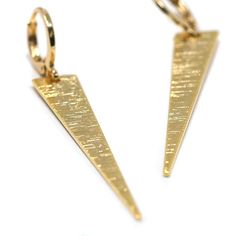 Textured, plated 14K gold spike earrings on gold vermeil ear wire. 2.5" from earwire to spike tip Gold Spike Earrings, Spike Earrings, Ear Wire, Store Credit Cards, Gold Vermeil, Plating, Gold