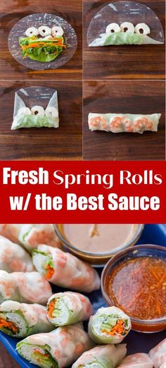 fresh spring rolls w / the best sauce are ready to be eaten for lunch or dinner