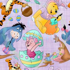 winnie the pooh and tigger wallpaper with many different cartoon characters on it