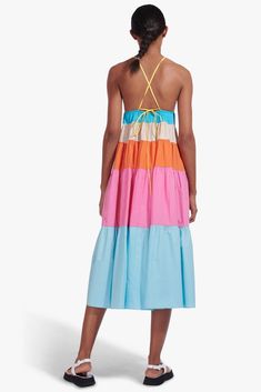 Happy Dress Summer Cotton Midi Dress For Party, Playful Pink Dress For Brunch, Chic Cotton Tiered Midi Dress, Chic Multicolor Midi Dress For Casual Wear, Playful Pink Dress For Day Out, Playful Dresses For A Garden Party, Multicolor Long Dress For Garden Party, Long Multicolor Dress For Garden Party, Multicolor Cotton Midi Dress For Day Out