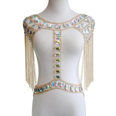 New store opening! Bridal Shoulder Necklace Crystal Rhinestone Body Chain    Description: Material : Alloy,Acrylic Color : ,Gold,Black (For you choice) Necklace Chain : 70cm / 27.55inch; Waist chain : 84cm /33.07 inch Fashionable unique long tassel Crystal Shoulder necklace Chest Harness Bikini Body Chain jewelry ,Great for Cocktail Nightclub show jewelry costmues accessories Package Includes: 1 Piece Body Chain Payment Shipping Returns We ONLY accept PayPal payment. If you are bidding or ordering more than one item, the items will be combined into one order automatically thus you can pay altogether. If you want not to combine, please buy one and immediately pay one separately. Please pay what you win in 7 days. Unpaid Dispute will be automatically open if payment is not received after 7 d Shoulder Chain Jewelry, Chain Tank Top, Shoulder Jewelry, Shoulder Necklace, Body Chains, Tassels Decor, Chain Top, Crystal Fashion, Wear Crop Top