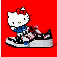 Adidas X Hello Kitty Forum Low Sneakers / New In Box Adidas Forum Low Chocolate To My Strawberry, Hello Kitty Sambas, Red Hello Kitty Shoes, Cute Red Sneakers For Streetwear, Playful Black Low-top Sneakers, Hello Kitty Adidas Shoes, Adidas Nmds, Adidas Originals Ozweego, Adidas Shoes Nmd