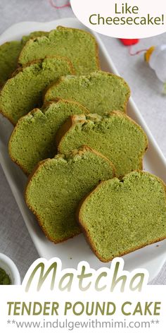 slices of matcha pound cake on a plate Matcha Pound Cake, Matcha Recipe Baking, Masha Cake, Butter Cakes, Tea Treats