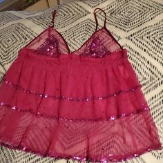 Pink Sheer Top With Sequins. Adjustable Straps. No Lining. Missing A Few Sequins. Please Review All Pictures. Laid Out Flat Armpit To Armpit It Is 17in. Material 100% Nylon Pink Sheer Top, Pink Sheer, Sheer Top, Victoria's Secret Pink, Victoria Secret, Secret Pink, Women's Intimates, Adjustable Straps, Victoria's Secret