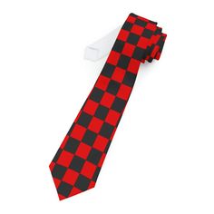 Made of 100% polyester, this tie has vibrant color print and offers a silky finish along with a keeper loop for holding the tie tail. Dimensions: Length - 59 inches Width - 1.5 - 3.9 inches .: Material: 3.10oz/yd² (105gsm) polyester .: Soft satin finish .: One sided print .: V-shaped end .: Keeper loop for securing tie tail .: Sewn in label *item designed by me & printed by Printify Red Adjustable Standard Tie, Red Standard Tie, Red Checkered, Tie Accessories, Color Print, Suit And Tie, One Sided, Sew-in Labels, Necktie