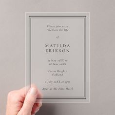 Elegant Funeral | Classic Celebration of Life Acrylic Invitation, Invitation Elegant, Acrylic Invitations, Simple Designs