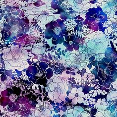 blue and purple flowers on a white background