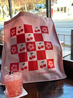 Pack up a picnic in this vibrant pink tote bag, displaying a checkerboard of cherries and cherry blossoms. It's the perfect accessory for spring! Totes are made of 12 oz cotton with self-fabric handles. They're very sturdy, you don't have to worry about overloading or ripping these. They measure a solid 10 inches wide by 13 1/2 inches high and expand to about 5 inches deep. Machine washable, tumble dry, iron as needed, bleach not recommended. Tote Bag Inspo Painting, Decorate Tote Bag, Diy Painted Tote Bag, Tote Painting Ideas, Paint Tote Bag Ideas, Tote Bag Painting Ideas Easy, Canvas Tote Bag Painting, Cavas Bag, Cherry Stuff