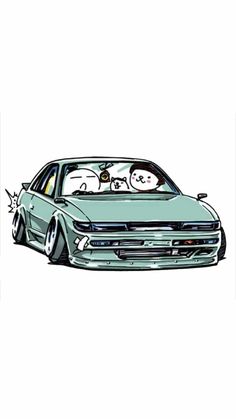 a drawing of a car with two people in it's front end and the back end