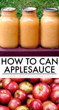 three jars filled with apples sitting next to each other