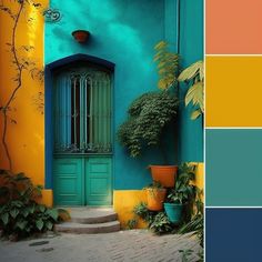 an image of a house with color swatches on the outside and inside colors in the interior