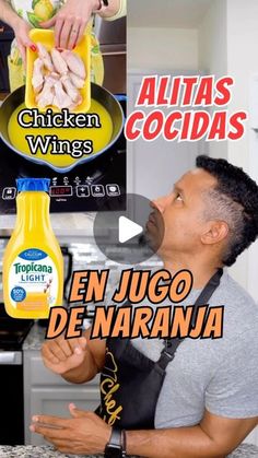 an ad for chicken wings with the caption'en jugo de banana '