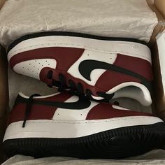 Cute Shoes Air Force, Maroon Air Force 1, Dark Red Nike Shoes, Maroon Nike Shoes, Nike Shoes Red And Black, Dark Red Jordans, Cute Nike Shoes For Women Sneakers, Red Shoes Nike, Maroon Jordans