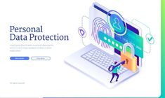 Data Protection Mobile Banner, Id Card Template, Cartoon People, Laptop Screen, Social Media Network, Data Protection, Web Banner, Green Backgrounds