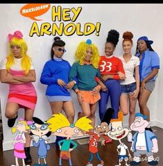 cartoon characters are posing for a photo with the caption hey arnold