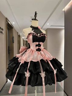 Black and Pink Butterfly Princess Corset Puff Dress Lolita Jumper Skirt Dolly Dress, Style Kawaii, Puff Dress, Suspender Dress, The Promise, 여자 패션, Really Cute Outfits, Dress Set, Black And Pink