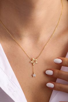 Lariat Necklace Gold, Gold Lariat Necklace, Necklace Star, Gold Star, Lariat Necklace, Pretty Jewellery, Star Necklace, Gold Stars, Sterling Silver Necklace