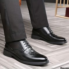 Russoo - Executive Brogue Wingtip Derby Shoes: Sophisticated Lace-up Footwear with Croc Effect, Ideal for Business, Formal Affairs, and Black Tie Optional Events Black Tie Optional, Brogues Men, Leather Brogues, Leather Dress Shoes, Black Tie Wedding, Business Formal, Wedding Business, Black Tie Event, Derby Shoes