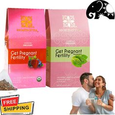 two bags of tea next to each other with an image of a man and woman kissing